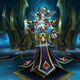 A lich king is wrapped in phantom chains before a gate of swirling light and fog. Its all very evil.